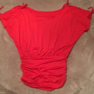 Red dressy top- cold shoulder w/ bling